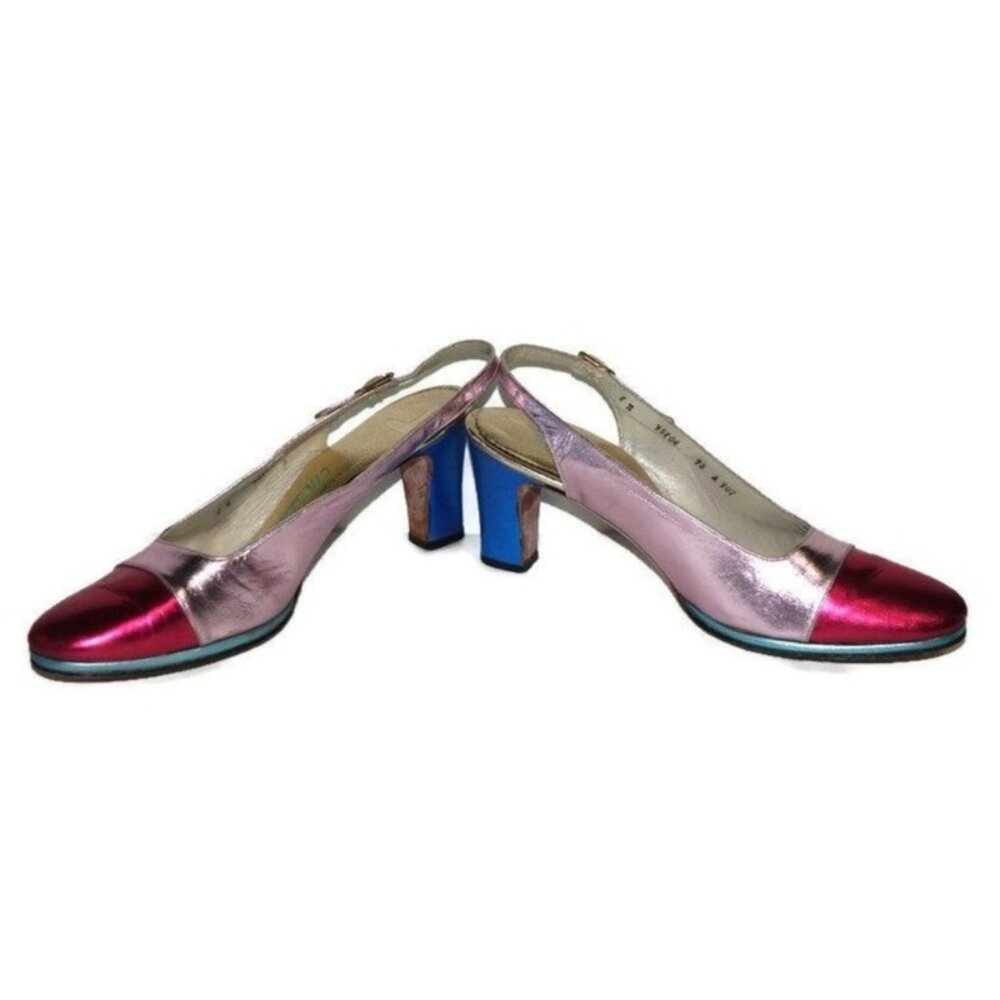 Vintage 1950s Frank‎ More D'Antonio Custom Elegance Metallic Colorblock Heels 8N